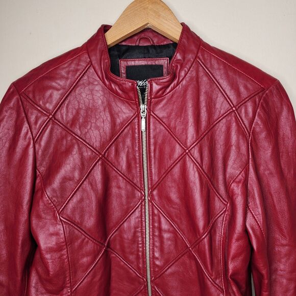 Vintage Mossimo Red Leather Jacket Oxblood Y2K Medium Cafe Racer Moto - Picture 3 of 14